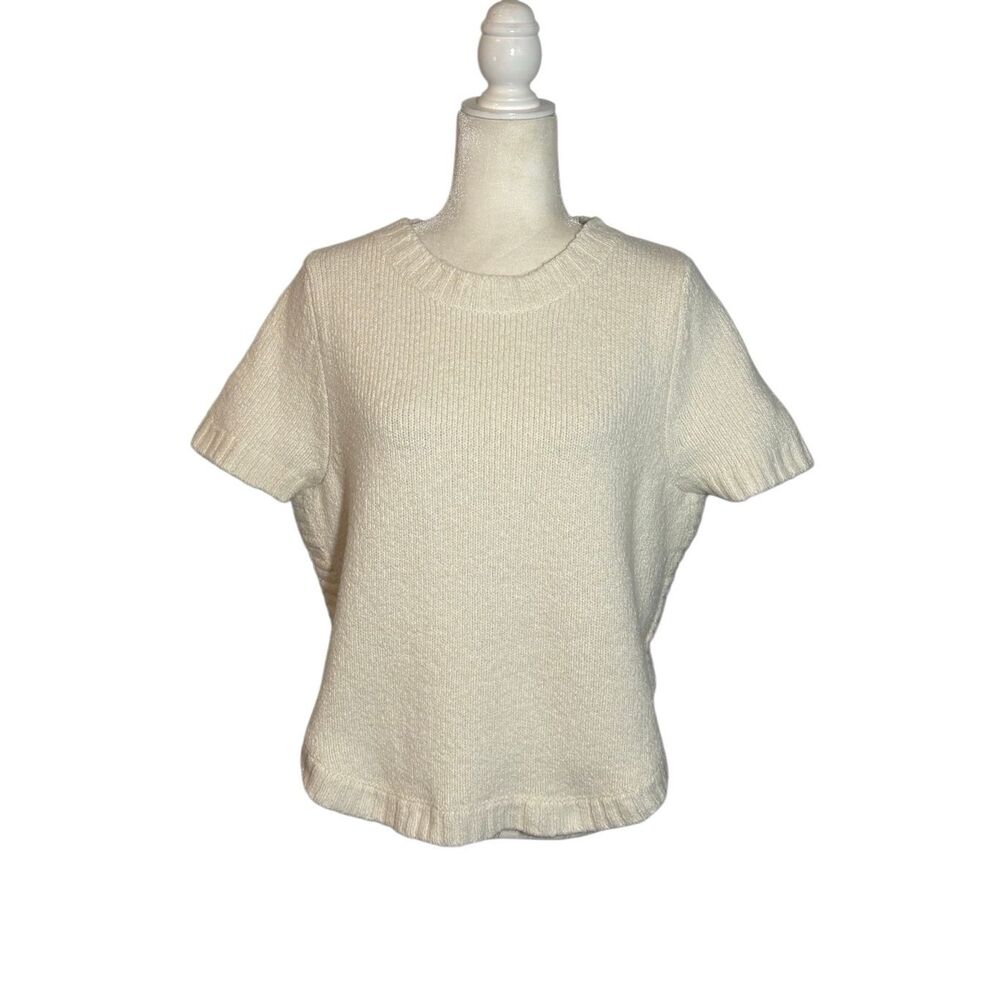 Anthropologie short sleeve cream sweater with pleated back - M